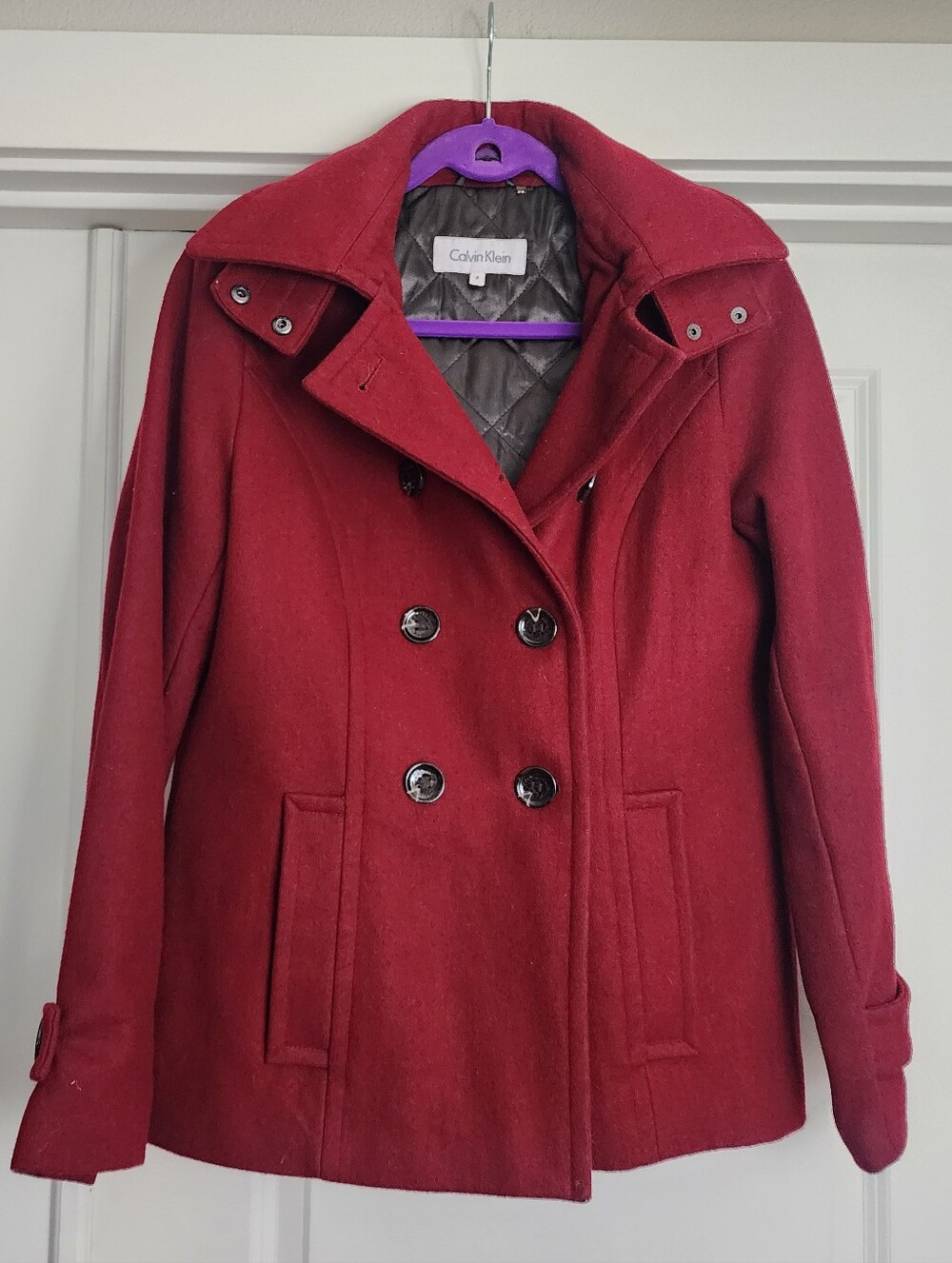 Calvin Klein Women's Red Wool Blend Peacoat - Picture 8 of 10
